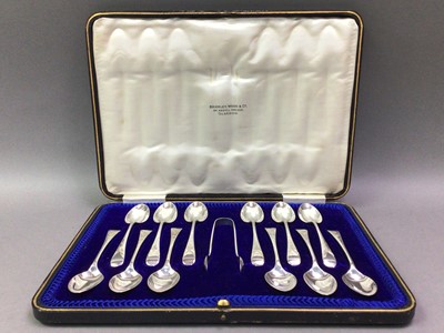 Lot 453 - TWO SETS OF TWELVE SILVER COFFEE SPOONS AND TONGS