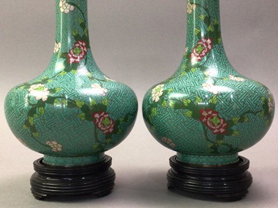 Lot 528 - PAIR OF CHINESE CLOISONNE BOTTLE SHAPED VASES