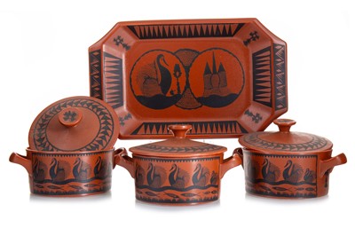 Lot 423 - SCOTTIE WILSON (SCOTTISH, 1891-1972) FOR ROYAL WORCESTER, THREE CROWN WARE DISHES AND TRAY