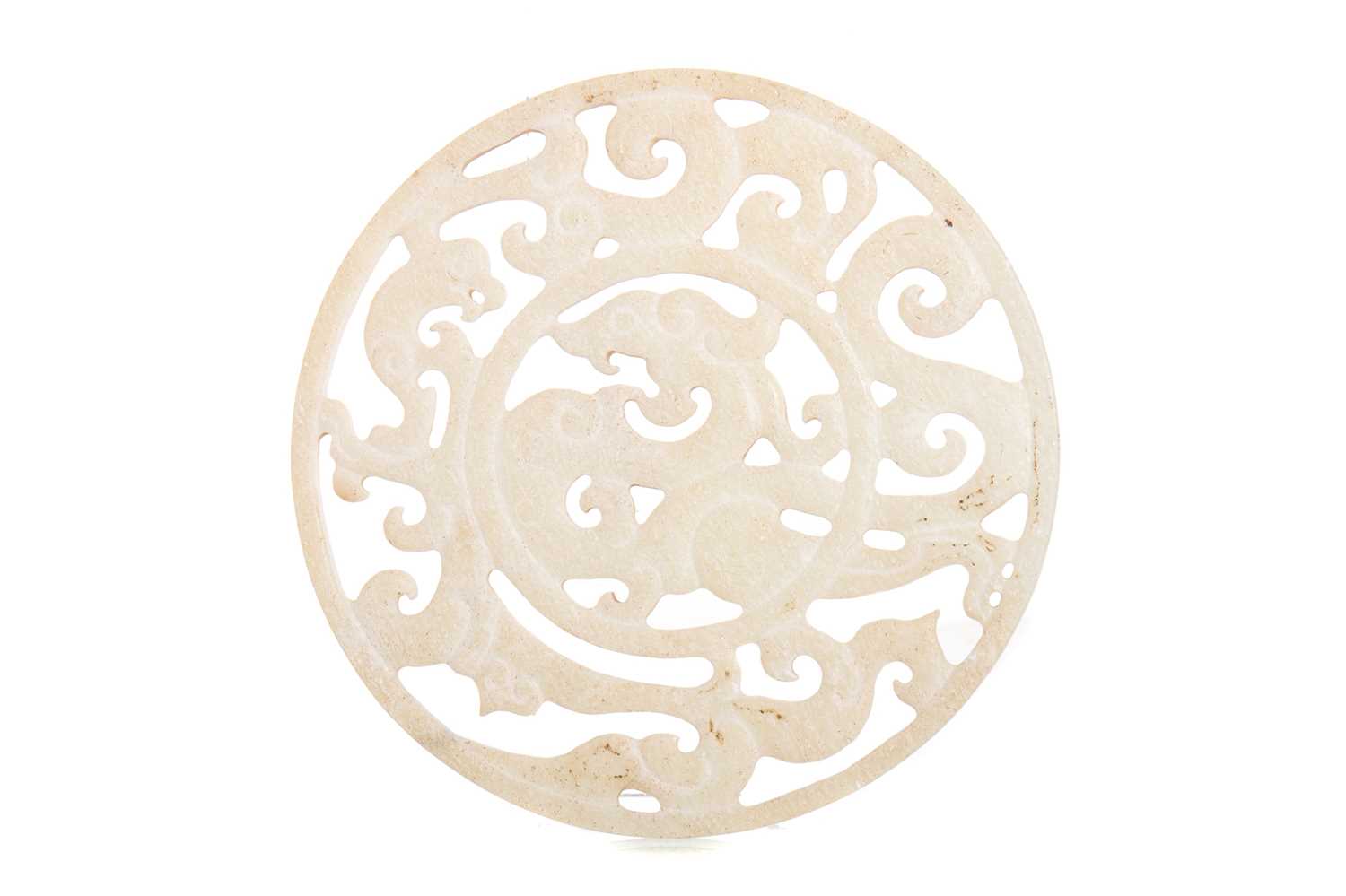 Lot 1197 - CHINESE PALE CELADON JADE BI PLAQUE