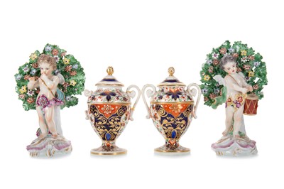 Lot 742 - PAIR OF CROWN DERBY PORCELAIN URNS