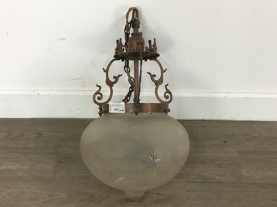 Lot 505 - COPPER CEILING LIGHT WITH GLASS SHADE