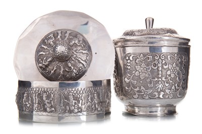 Lot 1081 - INDO-PERSIAN WHITE METAL JAR AND COVER