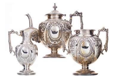 Lot 117 - VICTORIAN AND LATER THREE-PIECE SILVER TEA SERVICE