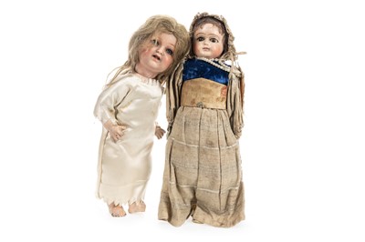 Lot 974 - TWO SMALL BISQUE HEADED DOLLS