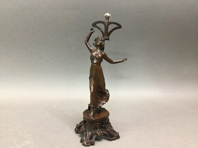 Lot 717 - ART NOUVEAU FIGURAL BRONZED CANDLESTICK