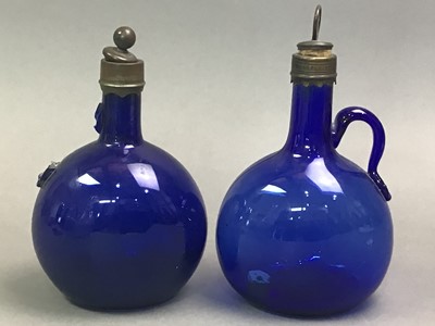 Lot 112a - TWO EARLY TO MID-VICTORIAN BRISTOL BLUE FLAGON DECANTERS