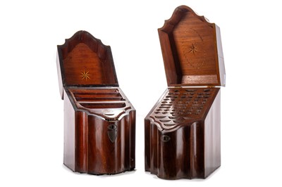 Lot 754 - TWO GEORGE III MAHOGANY KNIFE BOXES