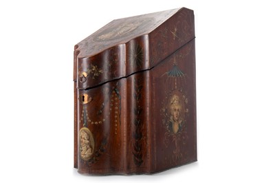 Lot 755 - GEORGE III PAINTED MAHOGANY KNIFE BOX