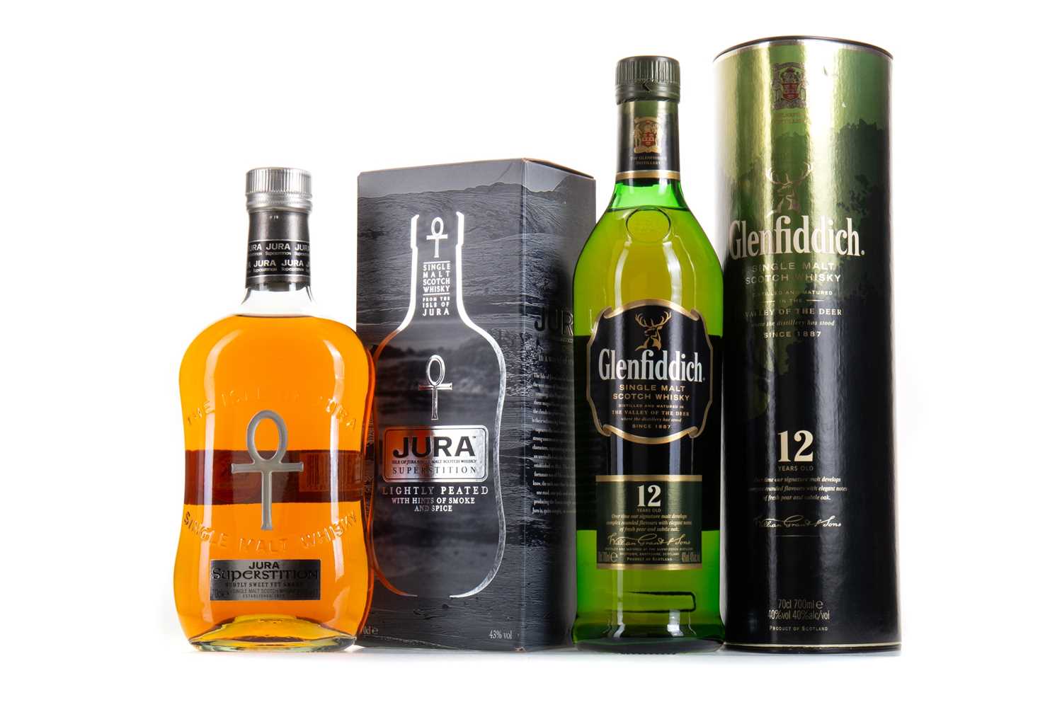 Lot 106 - GLENFIDDICH 12 YEAR OLD AND JURA SUPERSTITION
