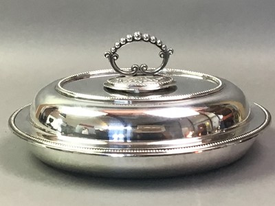 Lot 125 - SILVER PLATED ENTREE DISH AND PLATTER