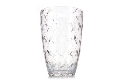 Lot 470 - CLYNE FARQUHARSON (BRITISH, 1906-78) FOR JOHN WALSH WALSH, ART DECO 'LEAF' PATTERN CRYSTAL VASE