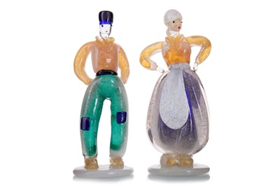 Lot 796 - FULVIO BIANCONI (ITALIAN, 1915-96) FOR VENINI, PAIR OF MURANO GLASS FIGURES