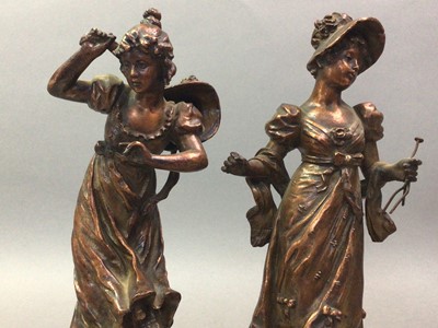 Lot 207 - PAIR OF VICTORIAN BRONZED SPELTER FIGURES OF COUP de VENT AND FLORE