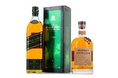 Lot 213 - JOHNNIE WALKER 15 YEAR OLD GREEN LABEL AND MONKEY SHOULDER