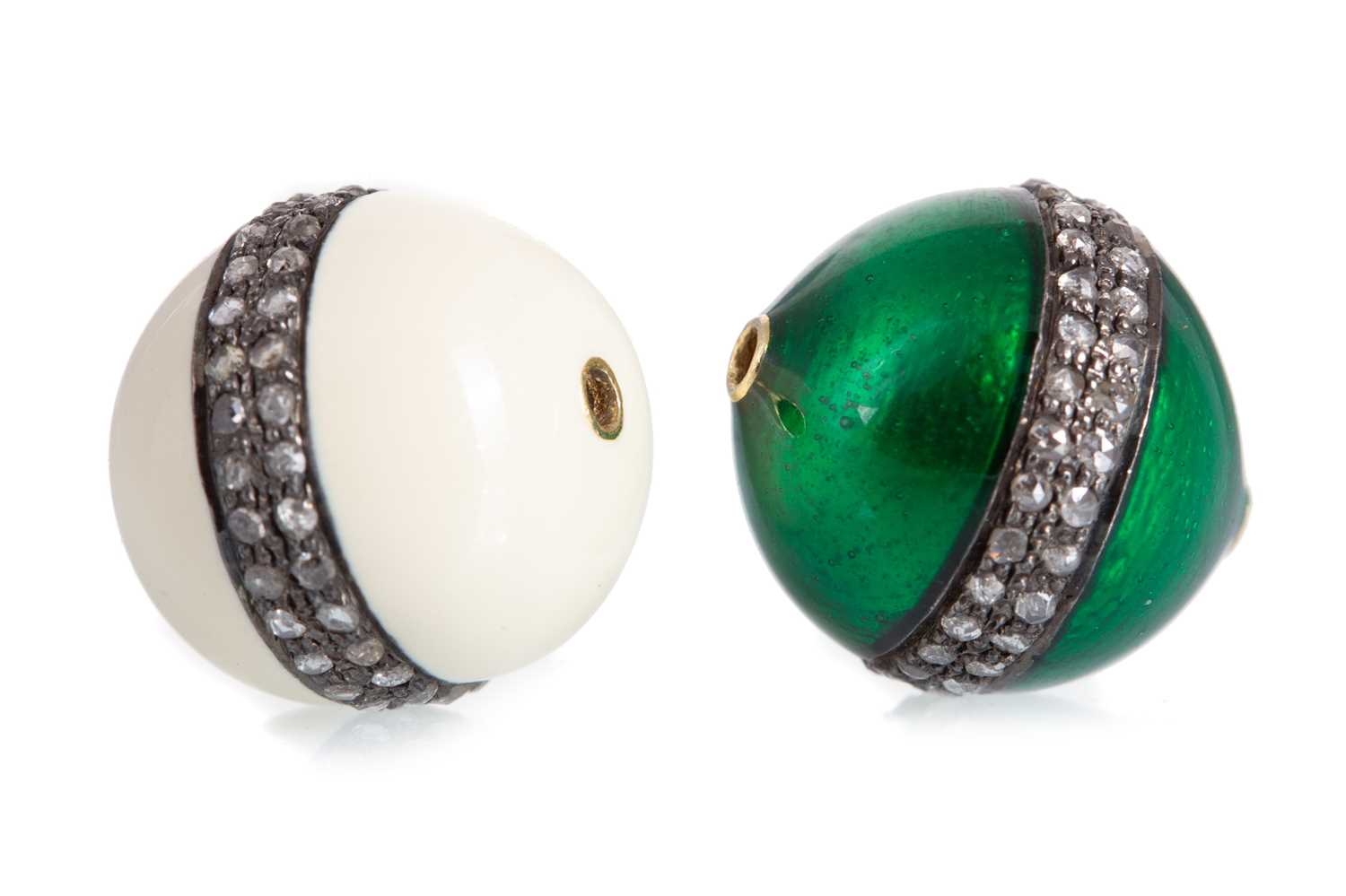 Lot 769 - TWO ENAMEL AND DIAMOND BEADS