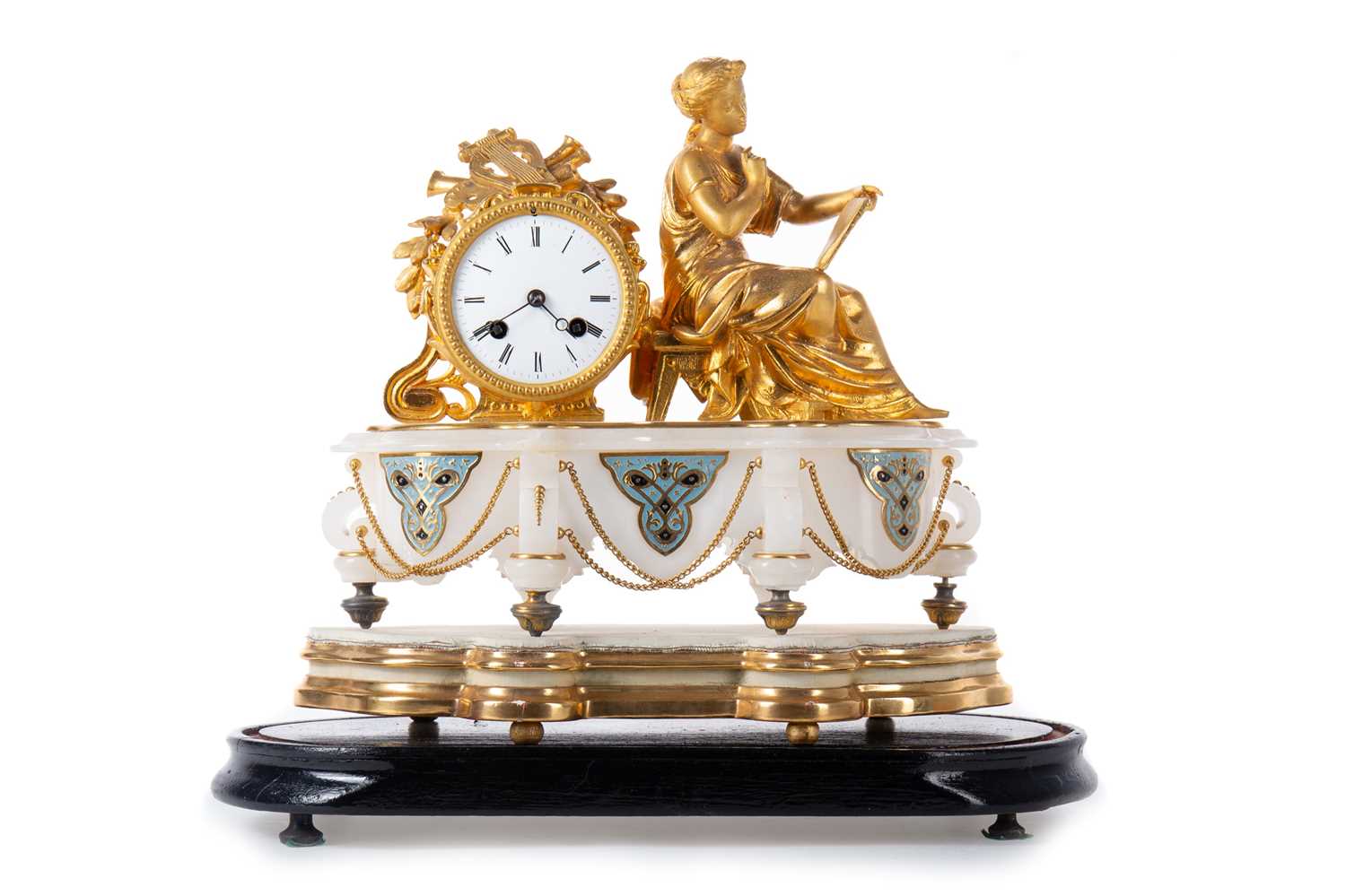 Lot 608 - FRENCH ONYX MANTEL CLOCK