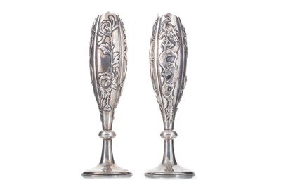 Lot 1253 - PAIR OF CHINESE SILVER VASES