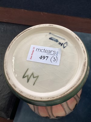 Lot 497 - SALLY TUFFIN FOR MOORCROFT POTTERY, TWO 'CLUNY' PATTERN VASES