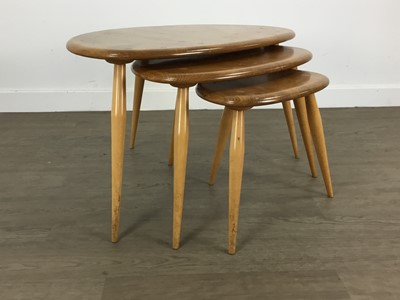 Lot 506 - ERCOL, NEST OF THREE MODEL 354 'PEBBLE' ELM TABLES