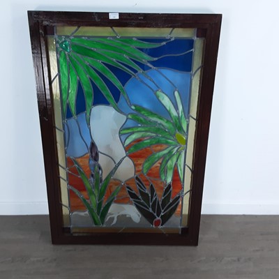 Lot 349 - LEADED AND STAINED GLASS PANEL