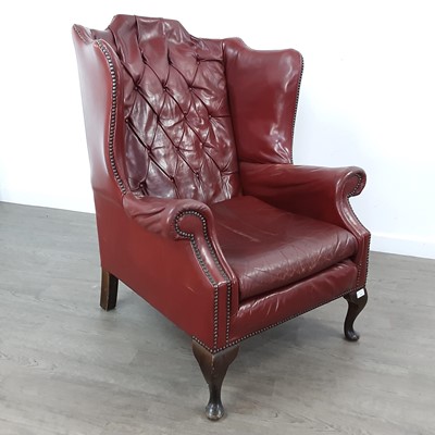 Lot 359 - RED LEATHER WINGBACK CHAIR