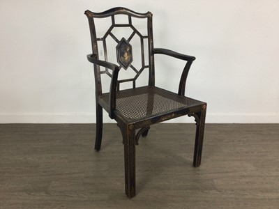 Lot 767 - CHINESE CHIPPENDALE-STYLE JAPANNED ARMCHAIR