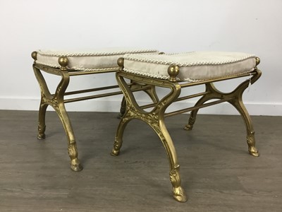 Lot 411 - PAIR OF HEAVY CAST BRASS X-FRAME STOOLS