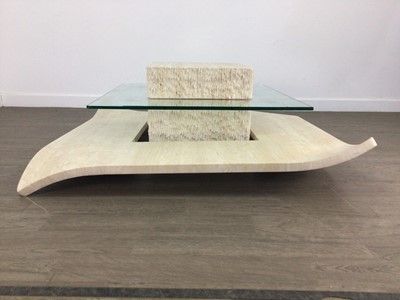 Lot 525 - MODERNIST GLASS TOPPPED COMPOSITE STONE COFFEE TABLE