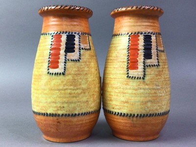 Lot 89 - CHARLOTTE RHEAD FOR CROWN DUCAL PAIR OF STITCH PATTERN VASES