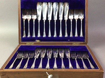 Lot 2 - OAK CASED SET OF FISH KNIVES AND FORKS