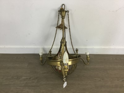 Lot 34 - BRASS THREE BRANCH CHANDELIER