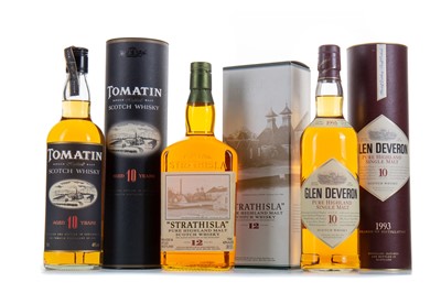 Lot 353 - STRATHISLA 12 YEAR OLD 75CL, GLEN DEVERON 1993 10 YEAR OLD AND TOMATIN 10 YEAR OLD