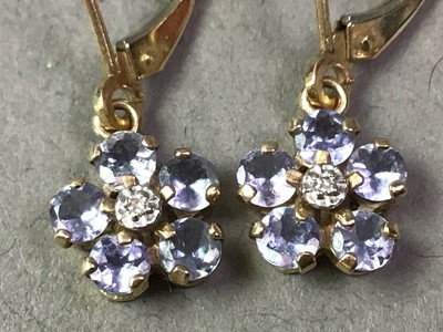 Lot 253 - TEN CARAT GOLD, TANZANITE AND DIAMOND EARRING