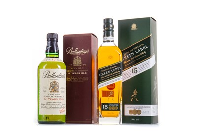 Lot 401 - JOHNNIE WALKER 15 YEAR OLD GREEN LABEL AND BALLANTINE'S 17 YEAR OLD 75CL