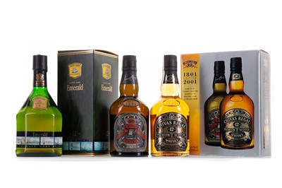 Lot 416 - CUTTY SARK 12 YEAR OLD EMERALD AND CHIVAS REGAL 12 YEAR OLD 200TH ANNIVERSARY PACK