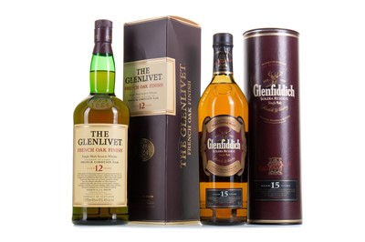 Lot 425 - GLENLIVET 12 YEAR OLD FRENCH OAK FINISH AND GLENFIDDICH 15 YEAR OLD