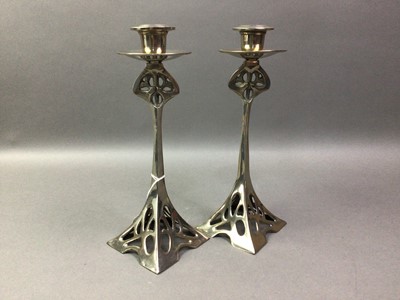 Lot 278 - PAIR OF ART NOUVEAU SILVER PLATED CANDLESTICKS