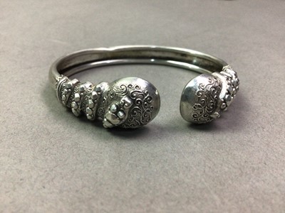 Lot 336 - LATE VICTORIAN WHITE METAL TORQUE  BANGLE