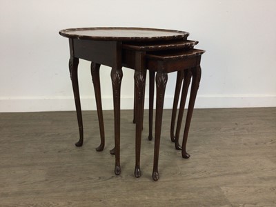 Lot 345 - NEST OF THREE REPRODUCTION MAHOGANY OCCASIONAL TABLES