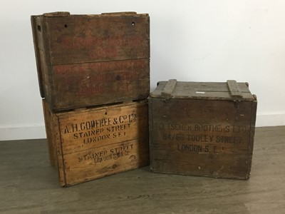 Lot 368 - THREE WOODEN BOTTLE CRATES