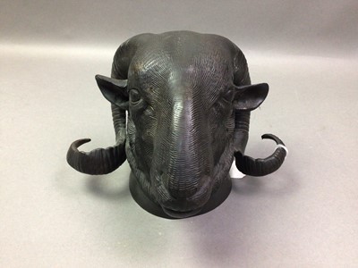 Lot 486 - CAST BRONZE WALL HANGING RAM'S HEAD