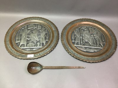 Lot 581 - TWO INDO PERSIAN WHITE METAL AND COPPER CHARGERS