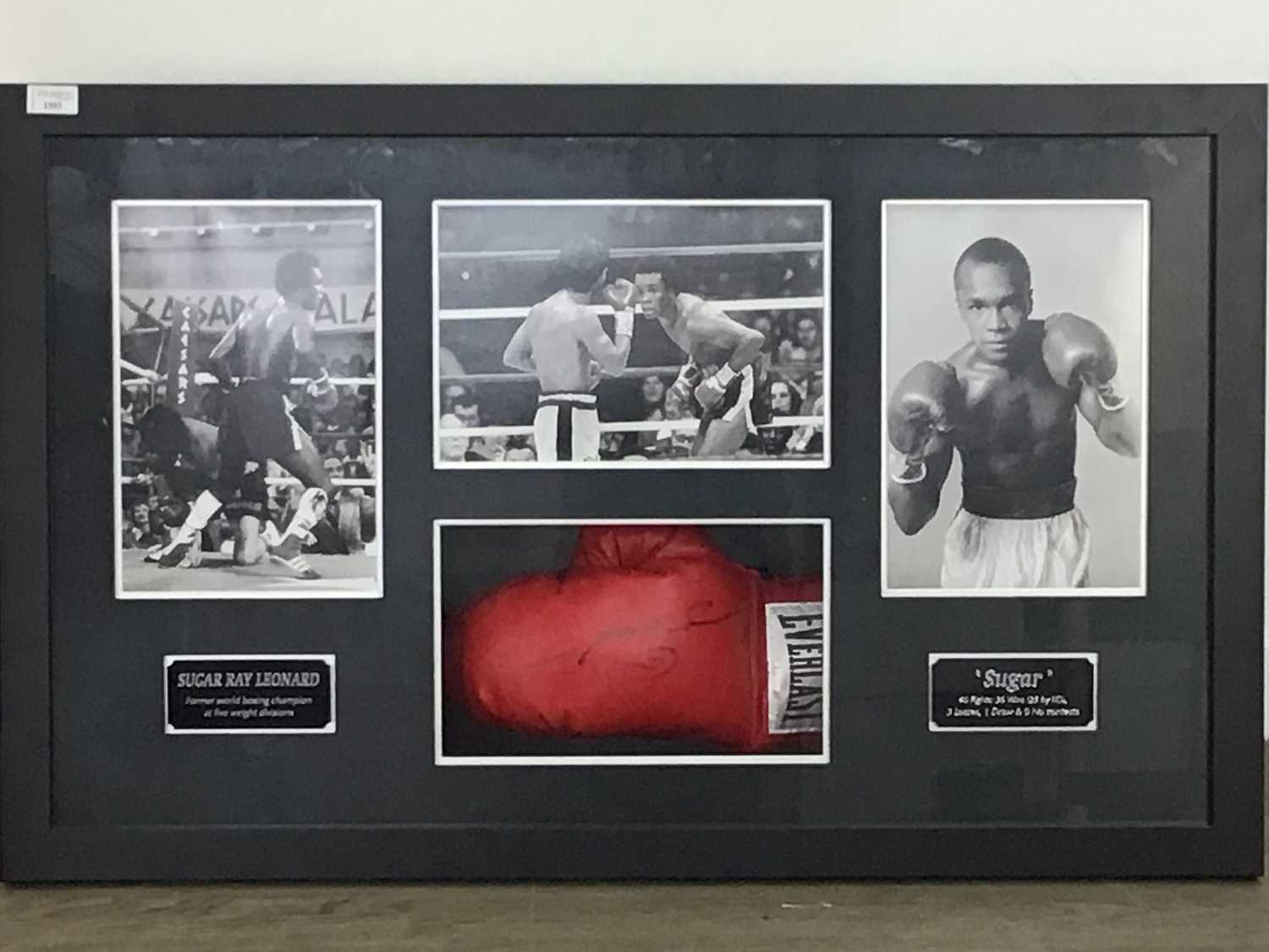 Lot 1503 - SUGAR RAY LEONARD, SIGNED BOXING GLOVE DISPLAY