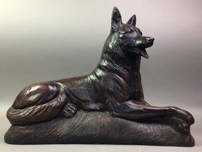 Lot 129 - REPRODUCTION BRONZED RESIN SCULPTURE OF A DOG