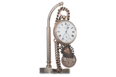 Lot 804 - SILVER POCKET WATCH ON STAND