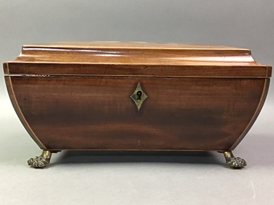 Lot 110 - MAHOGANY SARCOPHAGUS NEEDLEWORK BOX