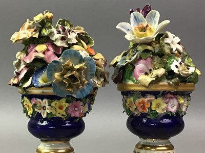 Lot 203 - PAIR OF DERBY FLORAL URNS