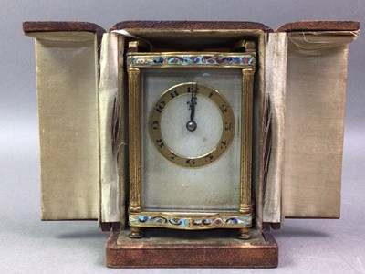 Lot 426 - BRASS AND ENAMEL CARRIAGE CLOCK