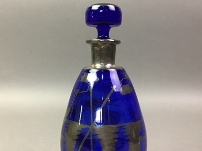 Lot 428 - BLUE LIQUEUR DECANTER WITH FOUR GLASSES